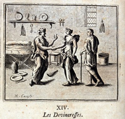 Die Wahrsagerinnen. Fabeln von Jean de La Fontaine. Illustration von François Chauveau. Ausgabe von 1728 von Francois Chauveau