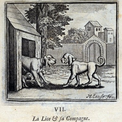 Die Laus und ihr Gefährte. Fabeln von Jean de La Fontaine. Illustration von François Chauveau. Ausgabe von 1728. von Francois Chauveau