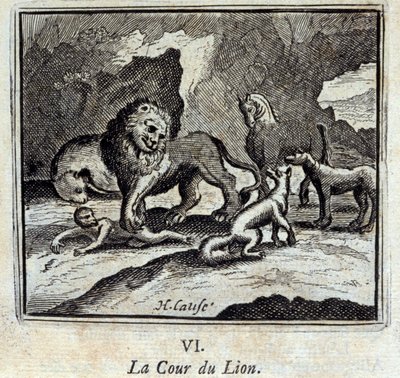 Der Löwenhof. Fabeln von Jean de La Fontaine (1621-95). Illustration von François Chauveau (1613-1676). Ausgabe von 1728 von Francois Chauveau