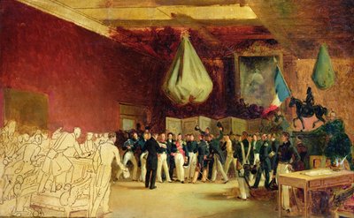 Die Kammer der Deputierten überreicht dem Herzog von Orleans, Louis Philippe I. (1773-1850), das Gesetz, das ihn auf den Thron ruft, und die Charta von 1830 im Königspalast, 7. August 1830 von François Joseph Heim