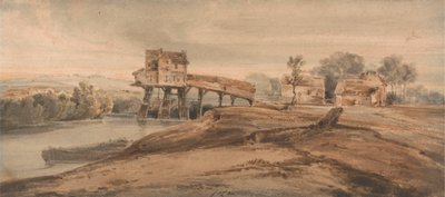 Die Wassermühle über der Brücke in Charenton von Francois Louis Thomas Francia
