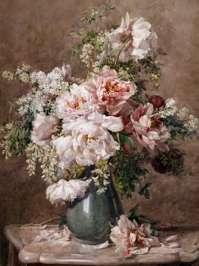 Stillleben mit Pfingstrosen und Rosen. Gemälde von François Rivoire von Francois Rivoire