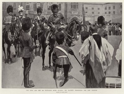 Der König und das 3. Bataillon der Scots Guards, Seine Majestät überreicht die neuen Farben von Frank Craig