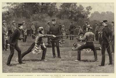 Bajonettkampf in Aldershot, ein Kampf zwischen den Teams der South Wales Borderers und des Welsh Regiments von Frank Dadd