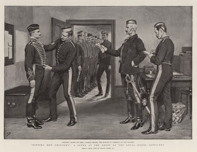 Anpassen neuer Uniformen, eine Szene im Depot der Royal Horse Artillery von Frank Dadd