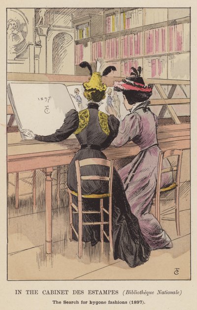 Im Cabinet des Estampes, Bibliothèque Nationale, die Suche nach vergangenen Moden, 1897 von François Courboin
