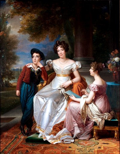 Porträt der Gräfin du Cayla mit ihren Kindern Ugoline und Ugolin auf der Terrasse des Schlosses Saint-Ouen von François Gérard