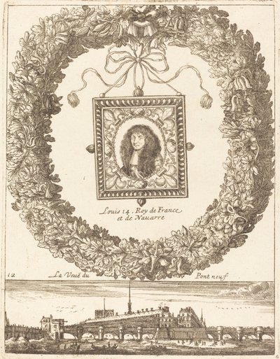 Ansicht der Pont Neuf; Ludwig XIV., König von Frankreich und Navarra von François Le Febvre