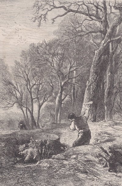 Winterszene: der Wurzelentferner, aus Magasin Pittoresque, ca. 1852 von François Rouget