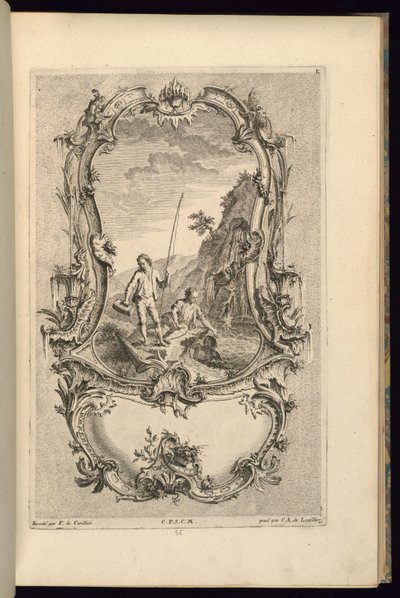 Design für Kartusche mit großen und kleinen Fächern von François de Cuvilliés the Elder