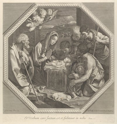 Die Anbetung der Hirten, die gemeinsam vor dem Jesuskind knien..., ca. 1655-93 von François de Poilly