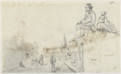 Skizzen einer Straße und zwei sitzender Personen von Frans Arnold Breuhaus de Groot
