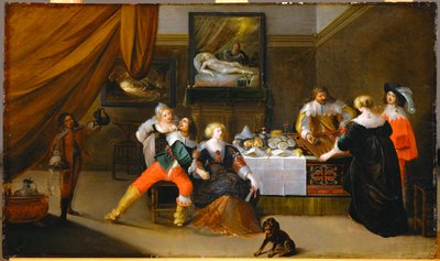 Gesellschaftsszene, ein Bild von Danae an der Rückwand von Frans III Francken