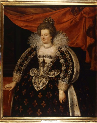 Porträt von Maria von Medici (1573-1642), Ehefrau von Heinrich IV. und Mutter von Ludwig XIII. Gemälde von Frans Pourbus dem Jüngeren. von Frans II Pourbus