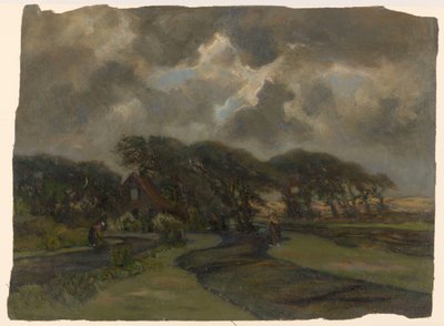 Haus am Waldrand und Frauen mit Fischernetzen von Frans Smissaert