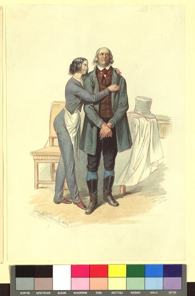 Ida Schuselka-Brüning als Bäckerjunge Georg und Carl Carl als Pächter Landry in "Ein Abend, eine Nacht und ein Morgen in Paris" von Franz Gerasch