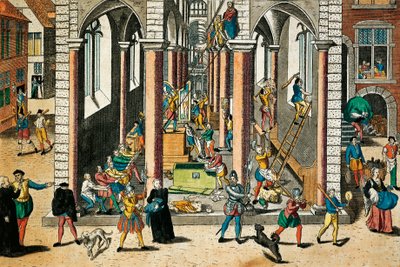 Zerstörung von Reliquien und Statuen in Kirchen, April 1566, Gravur von Franz Hogenberg (1535-1590), Religionskriege, Frankreich von Franz Hogenberg