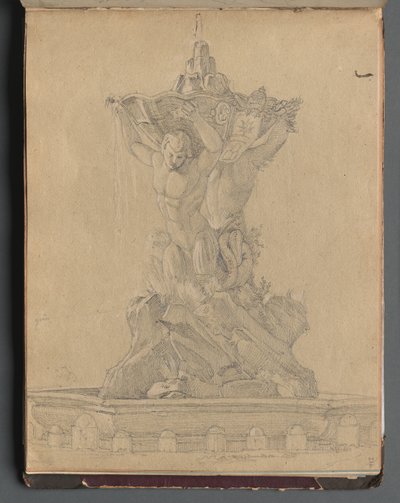 Album mit Ansichten von Rom und Umgebung, Landschaftsstudien, Seite 21a: Römischer Brunnen von Franz Johann Heinrich Nadorp
