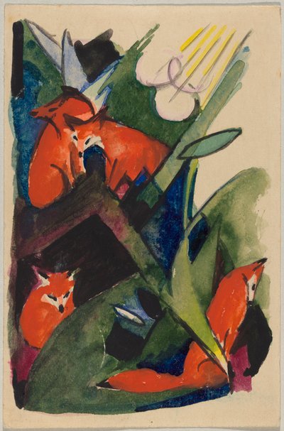 Vier Füchse, Franz Marc aus Sindelsdorf an Wassily Kandinsky in München: Postkarte, Poststempel 04.02.1913 von Franz Marc