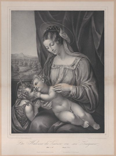 Die Jungfrau und das Kind mit dem kleinen Heiligen Johannes dem Täufer, mit dem Christkind liegend, 1836 von Franz Seraph Hanfstaengl