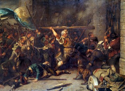Der Bauernaufstand von 1850. Der Angriff auf die rote Barriere (Franz Defregger) von Franz von Defregger