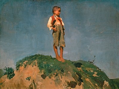 Hüterbub auf einem Grashügel von Franz von Lenbach