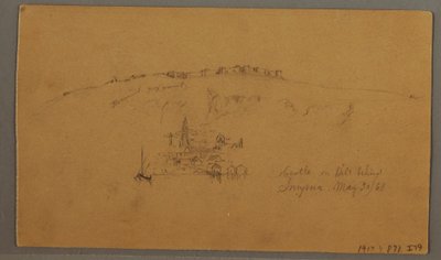 Zeichnung, Schloss, Minarett, Segelboote, Haus, Mai 1868 von Frederic Edwin Church