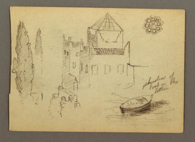 Schloss am Wasser, Boot, Bäume, möglicherweise 1868 von Frederic Edwin Church