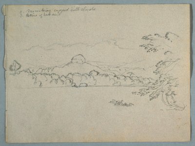 Zeichnung, Wolkenverhangene südamerikanische Berglandschaft neben einer Bucht, Teil 1?, 1853, wahrscheinlich Mai von Frederic Edwin Church