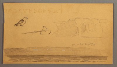 Zeichnung, Mann im Boot, Vogel, Klippen, Küste, 6. Juli 1859 von Frederic Edwin Church