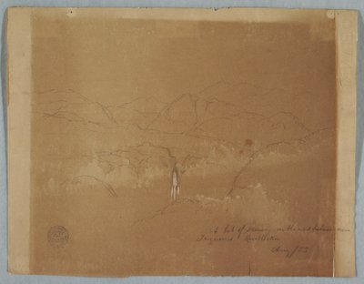 Zeichnung, Bergige Landschaft mit Wasserfall, in der Nähe von Tuquerres, Kolumbien, August 1853 von Frederic Edwin Church