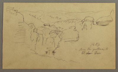 Zeichnung, Skizze. Blick auf Khirbet en Wasara "Petra / vom Pfad nach / El Deir", möglicherweise 26. Februar 1868 von Frederic Edwin Church