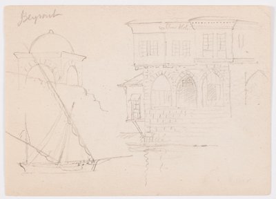 Skizzen einer Kuppelstruktur, eines Schiffs und eines stattlichen Hauses, Januar 1868 von Frederic Edwin Church