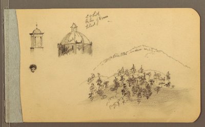 Zeichnung, Kirchturm, Kuppel, Kopf, Hügel, 1889 von Frederic Edwin Church