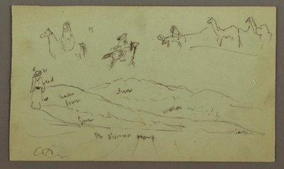 Studien von Figuren auf Eseln und Eseln, Figur auf Hügelkette, möglicherweise 1868 von Frederic Edwin Church