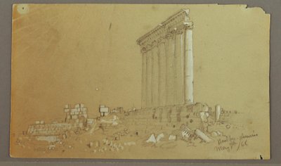 Zeichnung, Tempel des Jupiter bei Sonnenaufgang, Baalbek, 7. Mai 1868 von Frederic Edwin Church