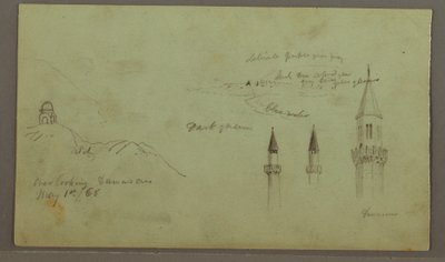 Zeichnung, Grab auf einem Hügel, Drei Minarette, 1. Mai 1868 von Frederic Edwin Church