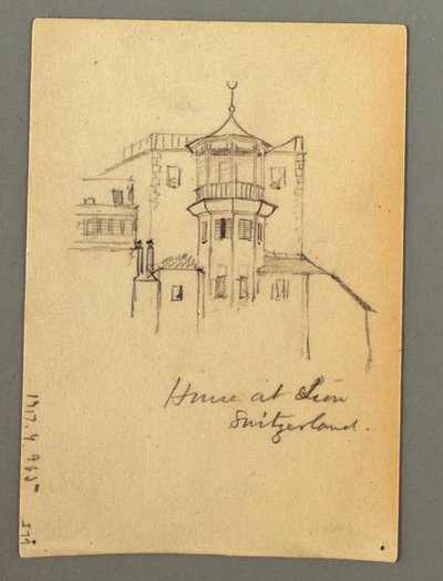 Zeichnung, Turm des Schlosses, Sion, möglicherweise 1868 von Frederic Edwin Church