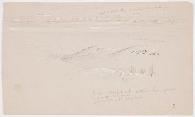 Blick über die Hügel und Ebene zu den Bergen, Tal von El Yemen, Februar 1868 von Frederic Edwin Church