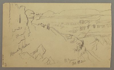 Blick über die Hügel und Ebene zu den Bergen, Tal von El Yemen, Februar 1868 von Frederic Edwin Church