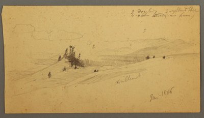 Bewaldeter Hügel, hügeliges Tal, Sonne, Januar 1866 von Frederic Edwin Church