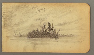 Zeichnung, bewaldete Insel, möglicherweise 1878 von Frederic Edwin Church