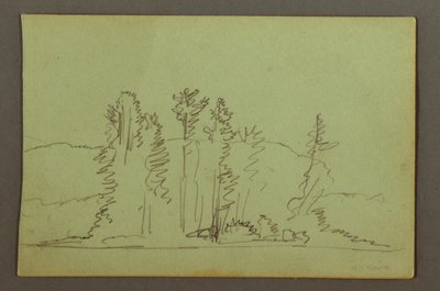 Zeichnung, Bewaldetes Ufer eines Sees, möglicherweise 1856 von Frederic Edwin Church