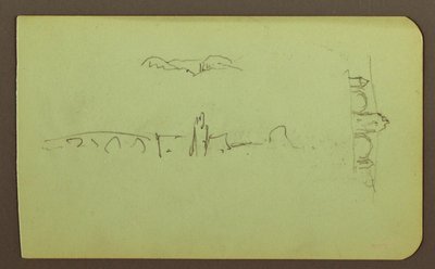 Hügel, Kirche, Brücke; Verso: Figur, Kreuz, Kirche, 1883 von Frederic Edwin Church