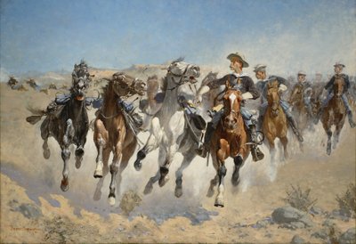 Abgesessen: Die vierten Reiter bewegen die geführten Pferde von Frederic Remington