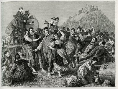 Fete des patres am Hohneck (Vogesen), Sonntag nach St. Johann. Gravur von F. Lix zur Illustration der Geschichte „Durch Elsass und Lothringen“ 1884, von Charles Grad (1842-1890), deutscher Abgeordneter, Schriftsteller und Naturforscher. Veröffentlicht in L von Frederic Theodore Lix