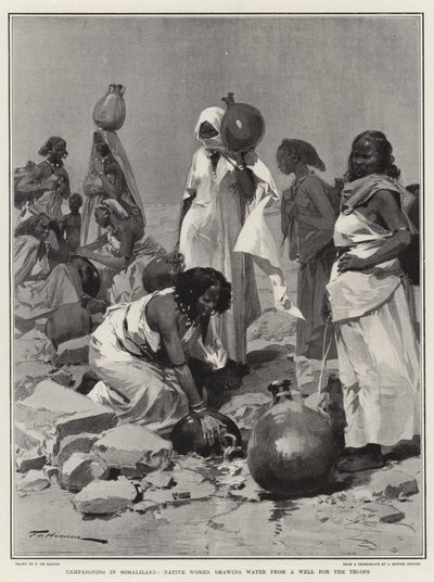Kampagne in Somaliland, einheimische Frauen schöpfen Wasser aus einem Brunnen für die Truppen von Frederic de Haenen