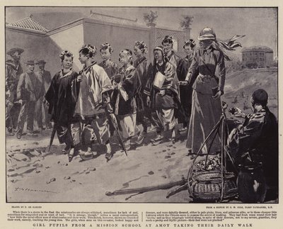 Mädchenschülerinnen einer Missionsschule in Amoy bei ihrem täglichen Spaziergang von Frederic de Haenen