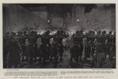 Die belgischen Streiks, die Bürgerwehr schießt auf den Mob in Löwen von Frederic de Haenen