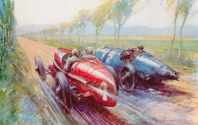 Felice Nazzaro gewann den Grand Prix 1922 und fuhr einen der neuen und sehr schnellen Fiats (Farblitho) von Frederick Gordon (after) Crosby